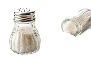Isolated on white, a glass salt and pepper shaker, essential kitchen containers for spice and seasoning