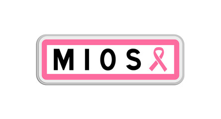 Panneau de sortie de Mios, Gironde, Nouvelle-Aquitaine avec Ruban Octobre Rose