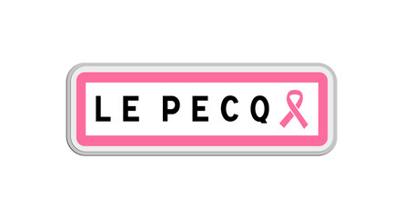 Panneau de sortie de Le Pecq, Yvelines, Île-de-France avec Ruban Octobre Rose