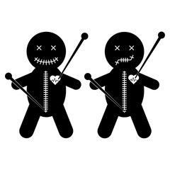 Set of Voodoo doll icon, halloween death toy. Cartoon magic symbol, vector illustration .