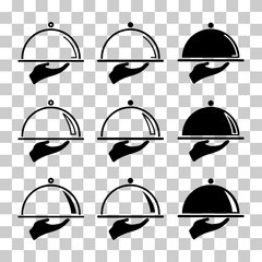 Set of Waiter tray icon, dish menu restaurant web symbol, lunch design vector illustration .