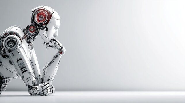 Robotic Thinker in Minimal White Space Reflecting on Ideas With a Contemplative Pose