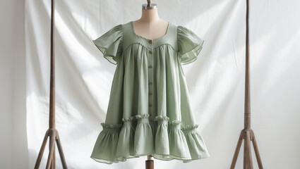 Sage Green Cottagecore Dress | Earthy Natural Style on White Background