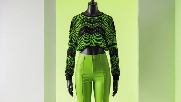 Lime Green and Black Retro 90s Partywear | Vibrant Youthful Mockup