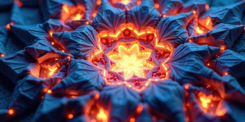 Abstract Illuminated Fractal Flower with Glowing Embers and Intricate Details