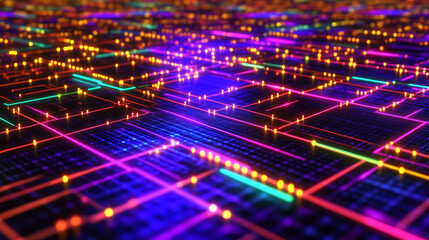 Obraz premium 3d of neon microchip for background