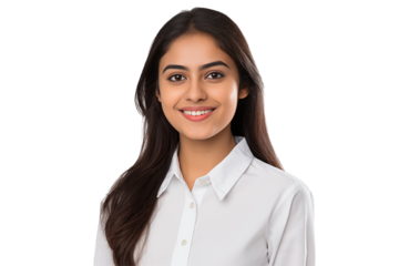 Smiling Indian Female Student on a Transparent background – PNG Transparent Background for Educational & Marketing Projects. PNG cut out. Isolated image.