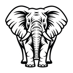 Majestic Elephant Bold Black and White Design, Isolated, Elegant