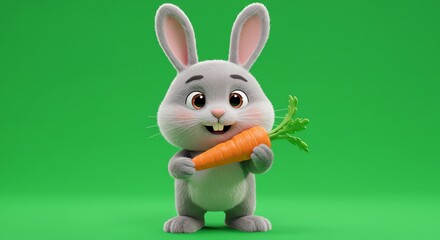 Obraz premium Rabbit holding carrot against green background