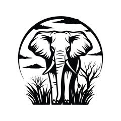 Majestic Elephant Bold Black and White Design, Isolated, Elegant