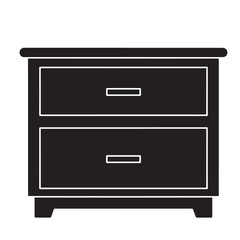 Flat Black Silhouette of Nightstand with Two Drawers Front View – Vector Illustration
