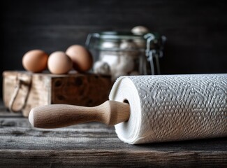 Kitchen roll on rustic wooden table
