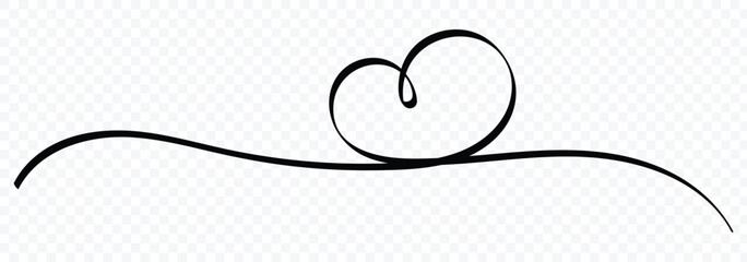 Heart lines. Continuous line drawing of two hearts on transparent background. One line drawing heart. Hand drawn banner for valentine's day. Vector illustrator