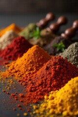 Colorful spices in vibrant culinary arrangement