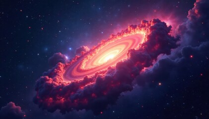 Obraz premium Dense nebula with glowing core amidst starry darkness, universe, celestial, dark