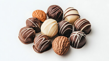 almonds chocolate candies on white background