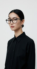 Minimalist Chic Selfie with Black Glasses and Button-Down Shirt