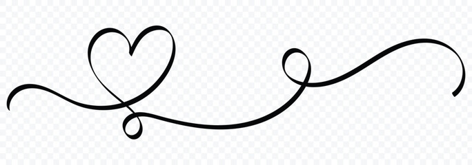 Heart lines. Continuous line drawing of two hearts on transparent background. One line drawing heart. Hand drawn banner for valentine's day. Vector illustrator