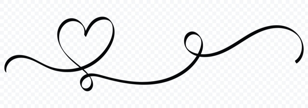Heart lines. Continuous line drawing of two hearts on transparent background. One line drawing heart. Hand drawn banner for valentine's day. Vector illustrator