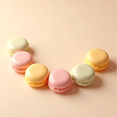 Obraz premium Elegant pastel-colored candies aligned with aesthetic balance on a minimal beige background, fresh and bright atmosphere