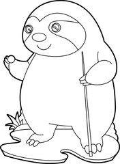 Sloth Billiard Queue Animal Vector Graphic Art Illustration