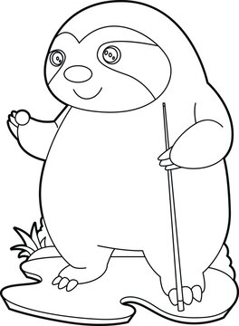sloth holding ball and stick clip art preview