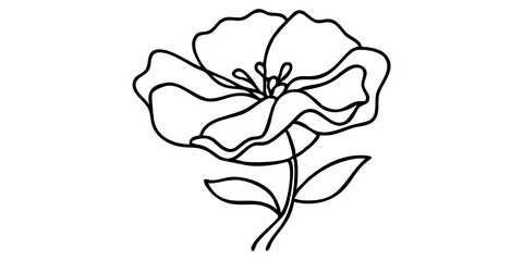 Poppy Flower Continuous Line Art, Elegant Floral Sketch, Minimalist Bloom Drawing