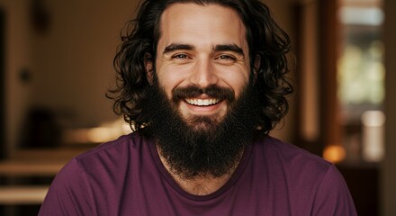Fototapeta premium Portrait of a Happy Man with Long Hair and Beard