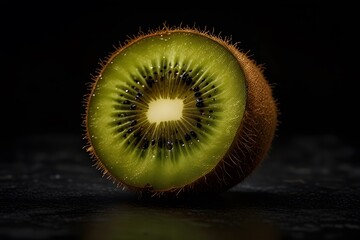 Vibrant Green Kiwi Fruit Sliced in Half, Revealing its Juicy Flesh and Tiny Black Seeds


