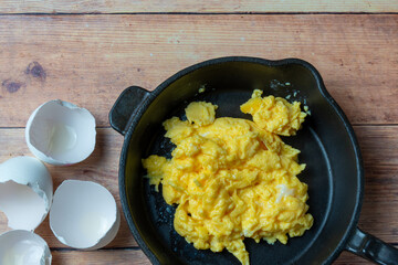 scrambled eggs in a frying pan