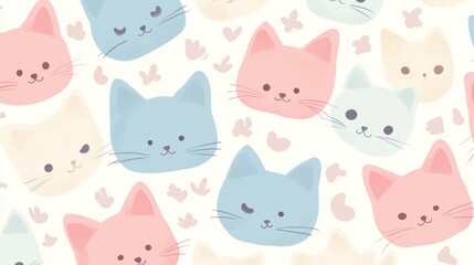 Cute pastel colored cat heads pattern design.