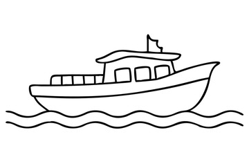 Tour Boat Illustration, Scenic Boat Ride Sketch, Sightseeing Vessel Drawing