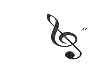 A silver treble clef, a musical symbol and key, is isolated in 3D design on a white background, representing melody and sound