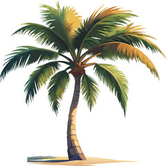 A Coconut Palm (Cocos nucifera), with tall trunk and curved fronds, isolated on a white background. 