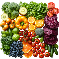 Fresh colorful fruits and vegetables display