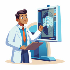 Indian radiologist reviewing X-rays on a lightbox in a medical office. Indian doctor analyzing X-ray images, healthcare professional working in a hospital.
