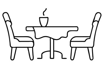 Fototapeta premium Table and Two Chairs Furniture Illustration, Dining Set Sketch, Modern Dining Room Design