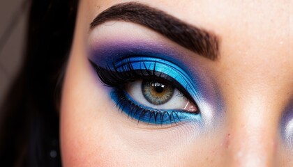 Obraz premium Stunning close-up of a woman's eye with vibrant blue makeup 