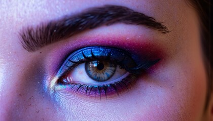 Fototapeta premium Close-up of a woman's eye with vibrant makeup 