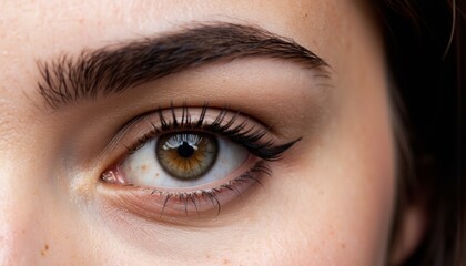 Fototapeta premium Close-up of a woman's eye expressing curiosity against a neutral background 