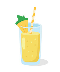 Tropical Pineapple Drink with Straw – Vector Flat Illustration