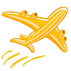Obraz premium A simple cartoon illustration of a yellow airplane taking off