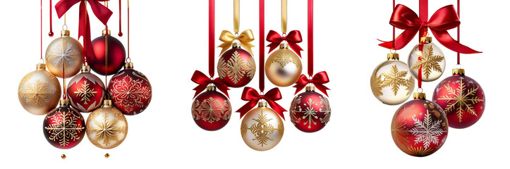 Colorful Christmas ornaments hanging with ribbons, adding festive cheer to the holidays.