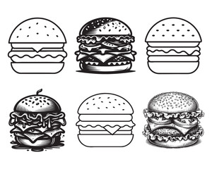Burger Outline Vector Set Illustration