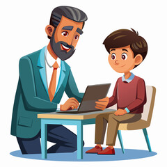  Indian businessman mentoring his son for a successful career path, father-son coaching in business growth.