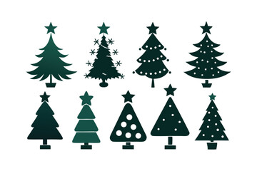 Obraz premium Christmas Tree Silhouette Icons On White Background