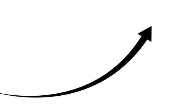 black arrow rising transparent channel. Abstract arrow growth chart of economy icon red color animated down to up arrow animation direction animation. on black background.
