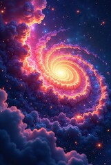 Celestial Swirl A Cosmic Dance of Clouds and Stars, Embracing a Radiant Core of Light and Energy