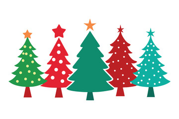 Christmas Tree Silhouette Icons On White Background