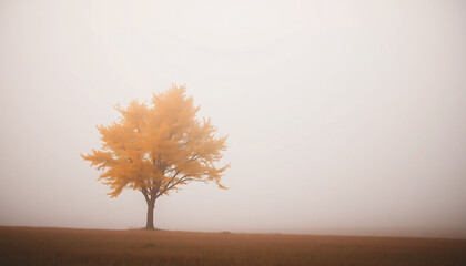 Obraz premium Golden Autumn Tree in a Foggy Field